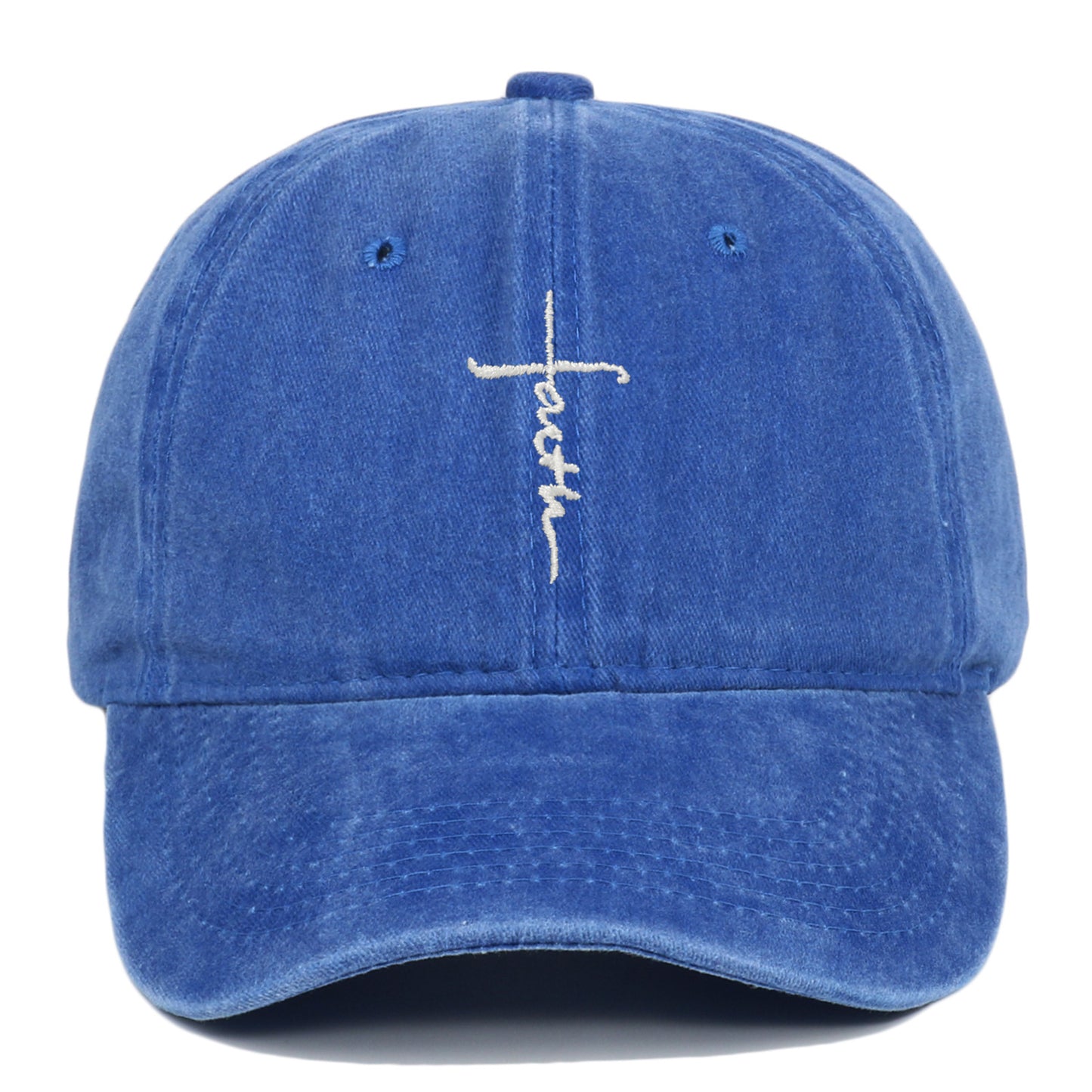 Cross Embroidery Baseball Cap Cotton Vintage Worn Looking Washed-out Baseball Cap