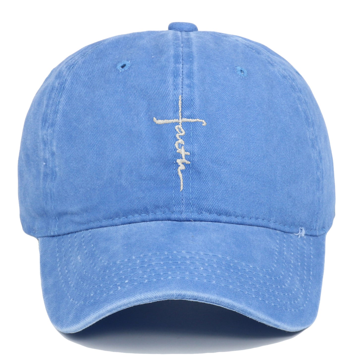 Cross Embroidery Baseball Cap Cotton Vintage Worn Looking Washed-out Baseball Cap