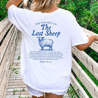 Women Lost Sheep Back Print Bible Verse T-Shirts Christian