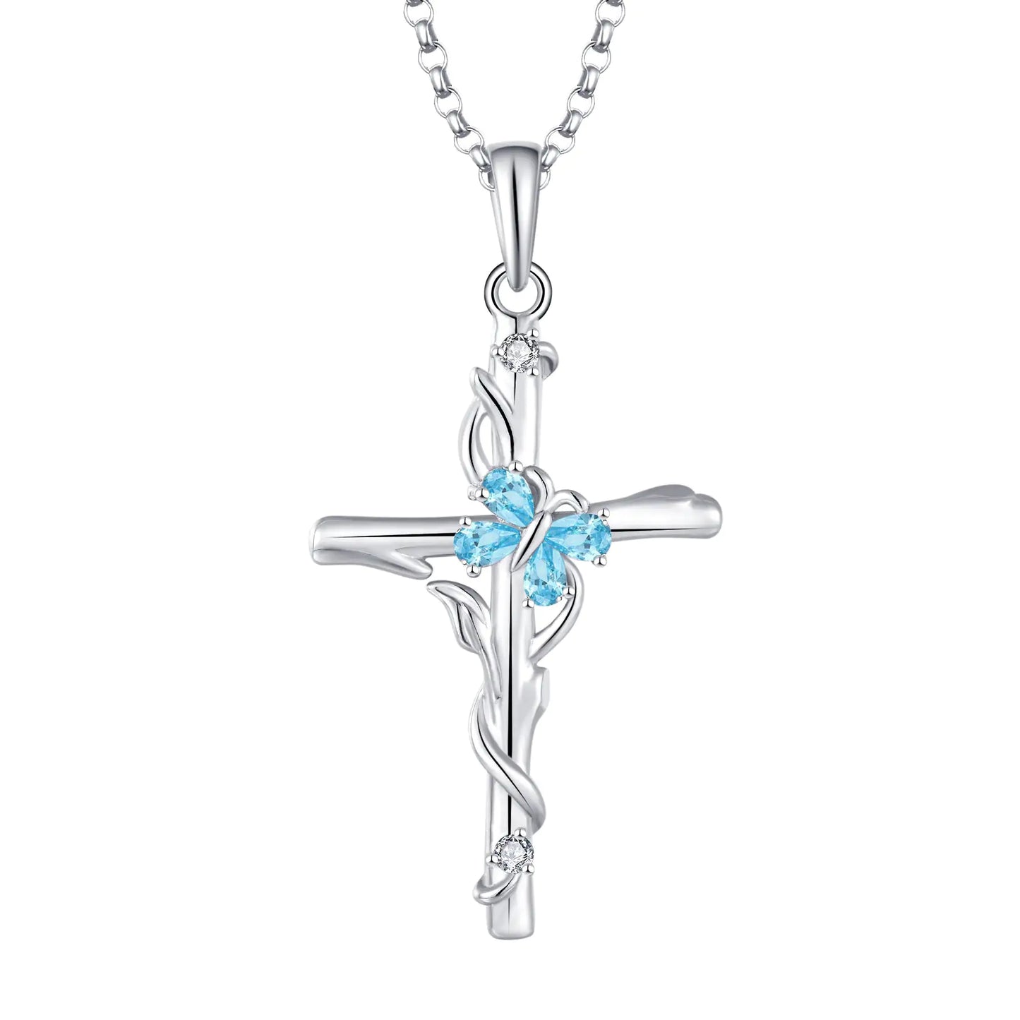 Zircon Cross Pendant Sterling Silver Necklace