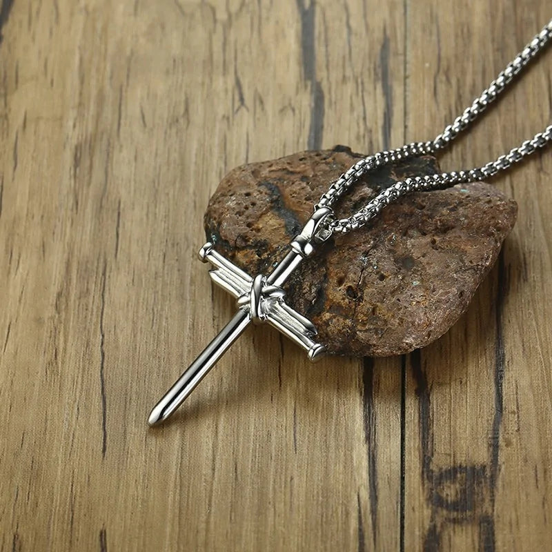 Punk Style Titanium Steel Cross Pendant Necklace - Wholesale